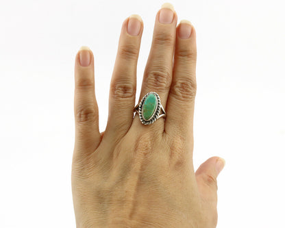 Navajo Ring .925 Silver Natural Mined Turquoise Artist Signed Gecko C.80's