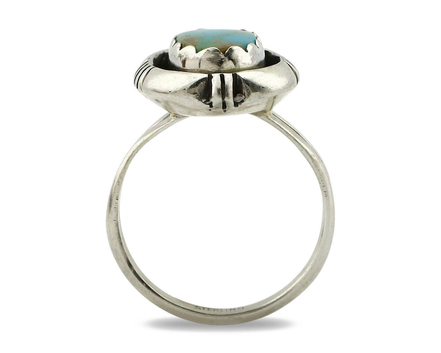 Navajo Ring .925 Silver Kingman Turquoise Handmade Native American Artist C80s