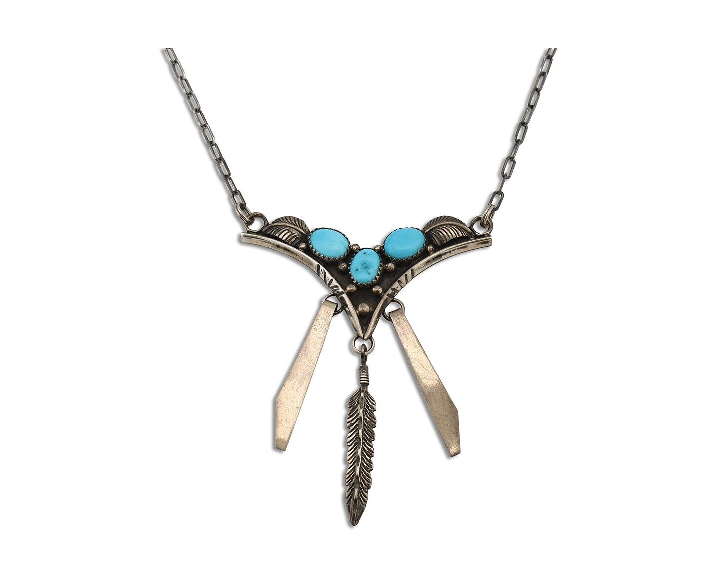 Navajo Necklace 925 Silver Sleeping Beauty Turquoise Native American C.80's