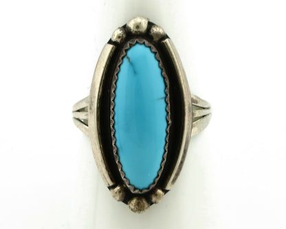 Navajo Ring .925 Silver Natural Blue Turquoise Artist Signed SC C.80's