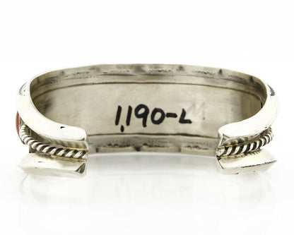 Navajo Bracelet .925 Silver Natural Calibrated Coral Old Pawn Handmade Cuff C80s