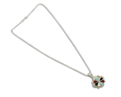 Women's Zuni Pendant .925 Silver Gemstone Signed AN Necklace
