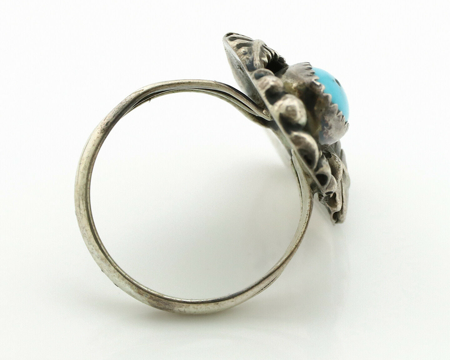 Navajo Ring .925 Silver Turquoise & Coral Artist Signed Thomas Singer C.80's