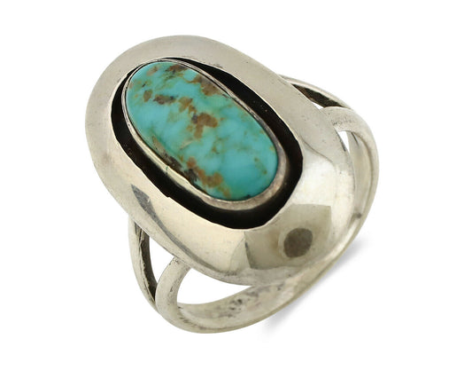 Navajo Shadow Box Ring .925 Silver Blue Turquoise Signed M Montoya C80s