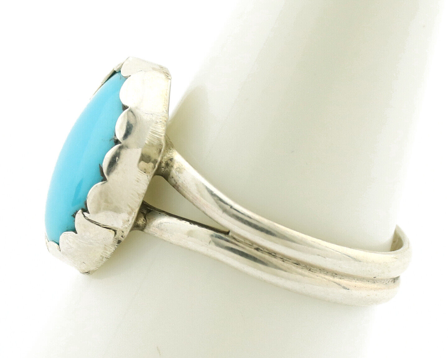 Navajo Ring .925 Silver Sleeping Beauty Turquoise Native American Artist C.1980s