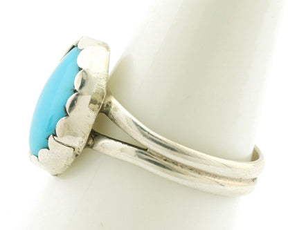 Navajo Ring .925 Silver Sleeping Beauty Turquoise Native American Artist C.1980s