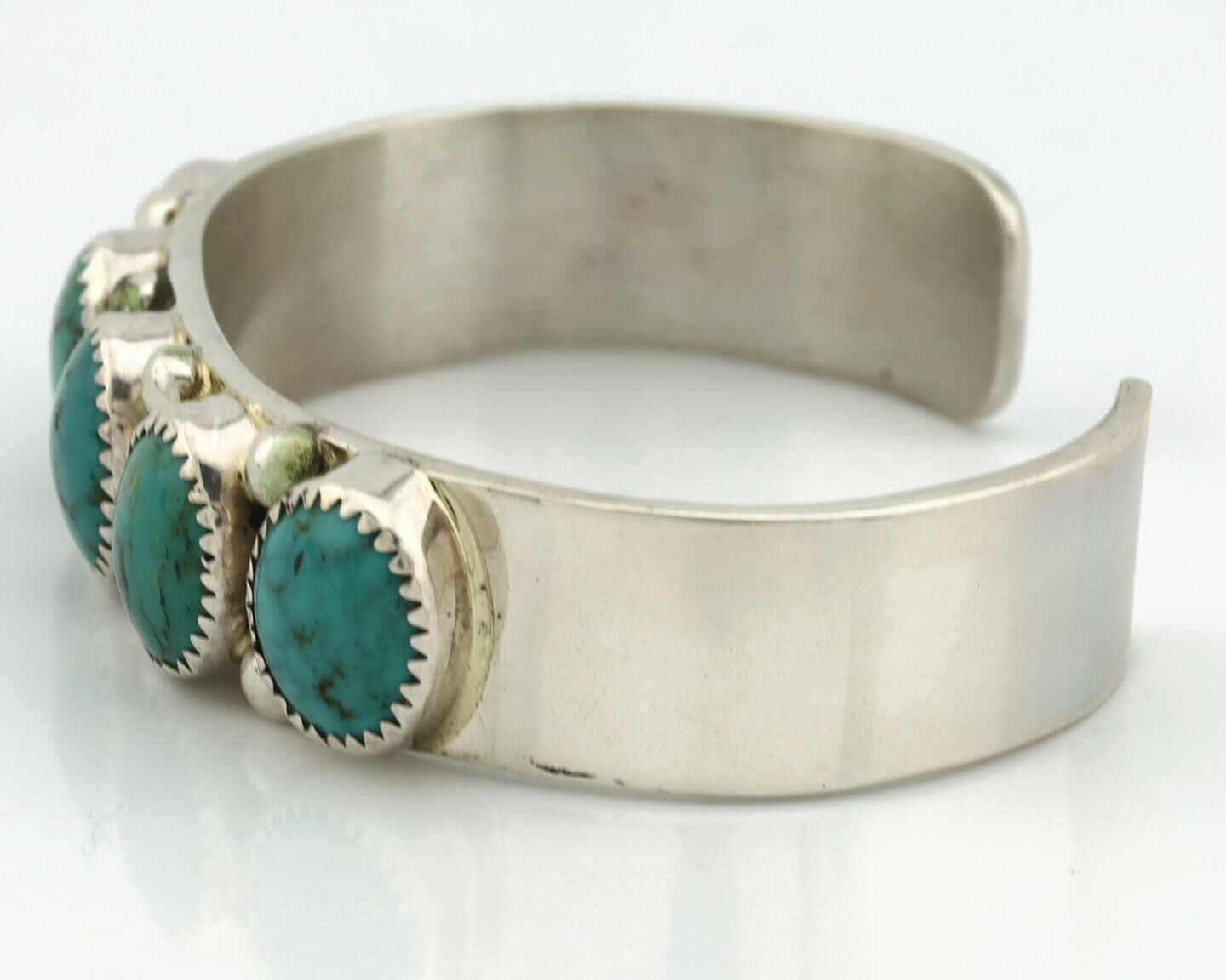 Navajo Bracelet .925 Silver Gem Grade Blue Green Turquoise C Jones Artist C.80's