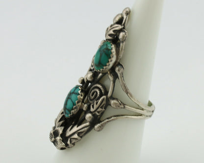 Navajo Ring .925 Silver Natural Turquoise Signed Prairie Fire C.80's