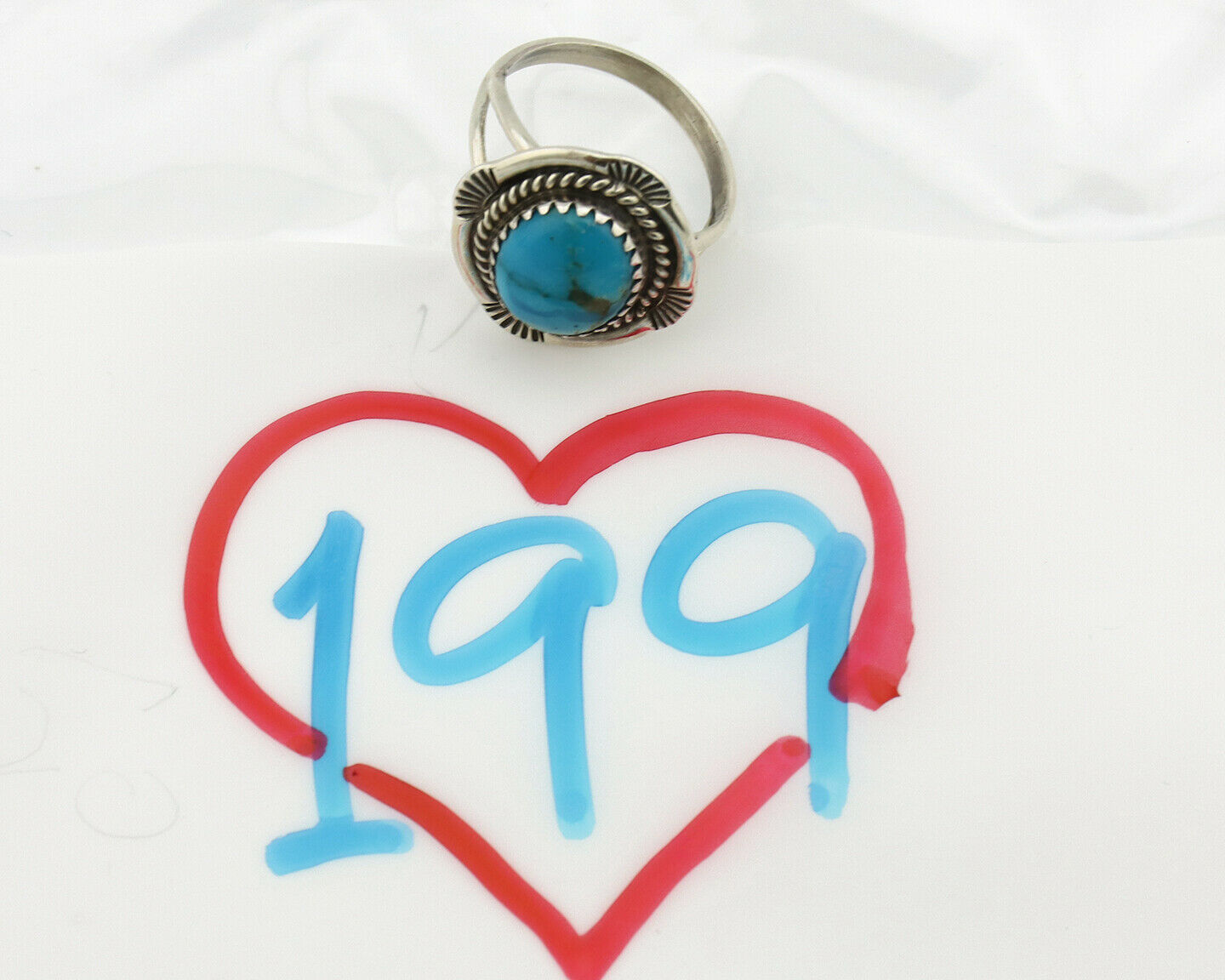 Navajo Ring .925 Silver Nevada Turquoise Native American Artist C.1980's