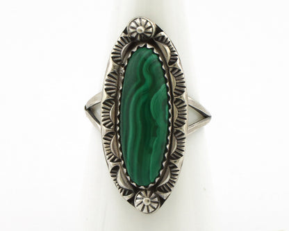 Navajo Ring 925 Silver Natural Malachite Artist Native American Signed H C.80's