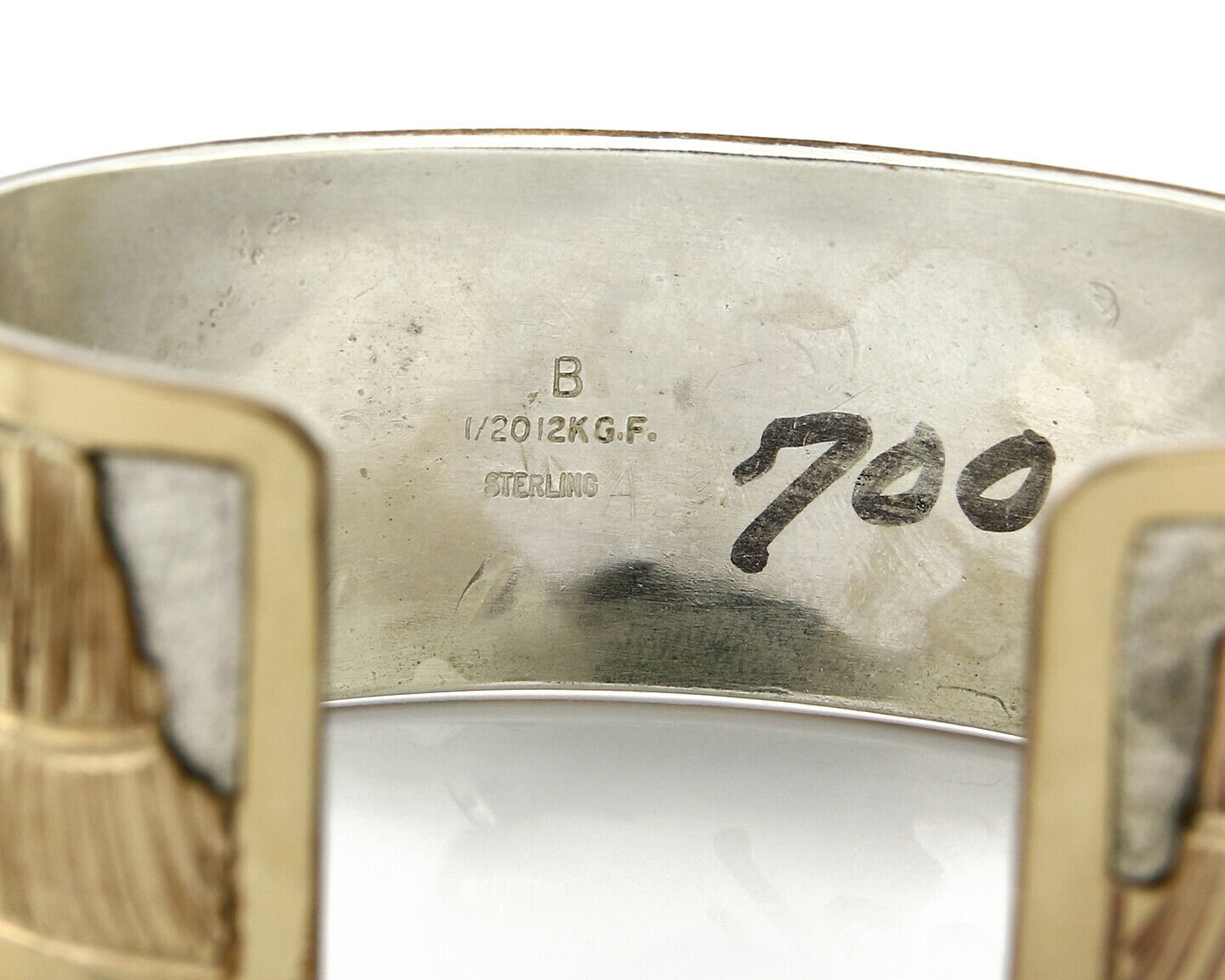 Navajo Bracelet Pictograph Landscape SOLID .925 Silver & 12K GF Artist Signed B
