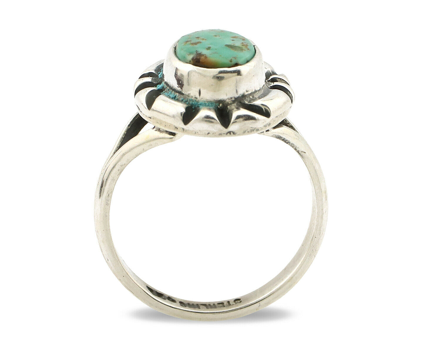 Navajo Ring .925 Silver Kingman Turquoise Artist Signed Gecko C.90's