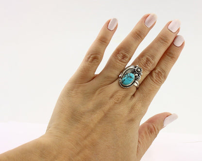 Navajo Ring 925 Silver Natural Blue Turquoise Native American Artist C.80's