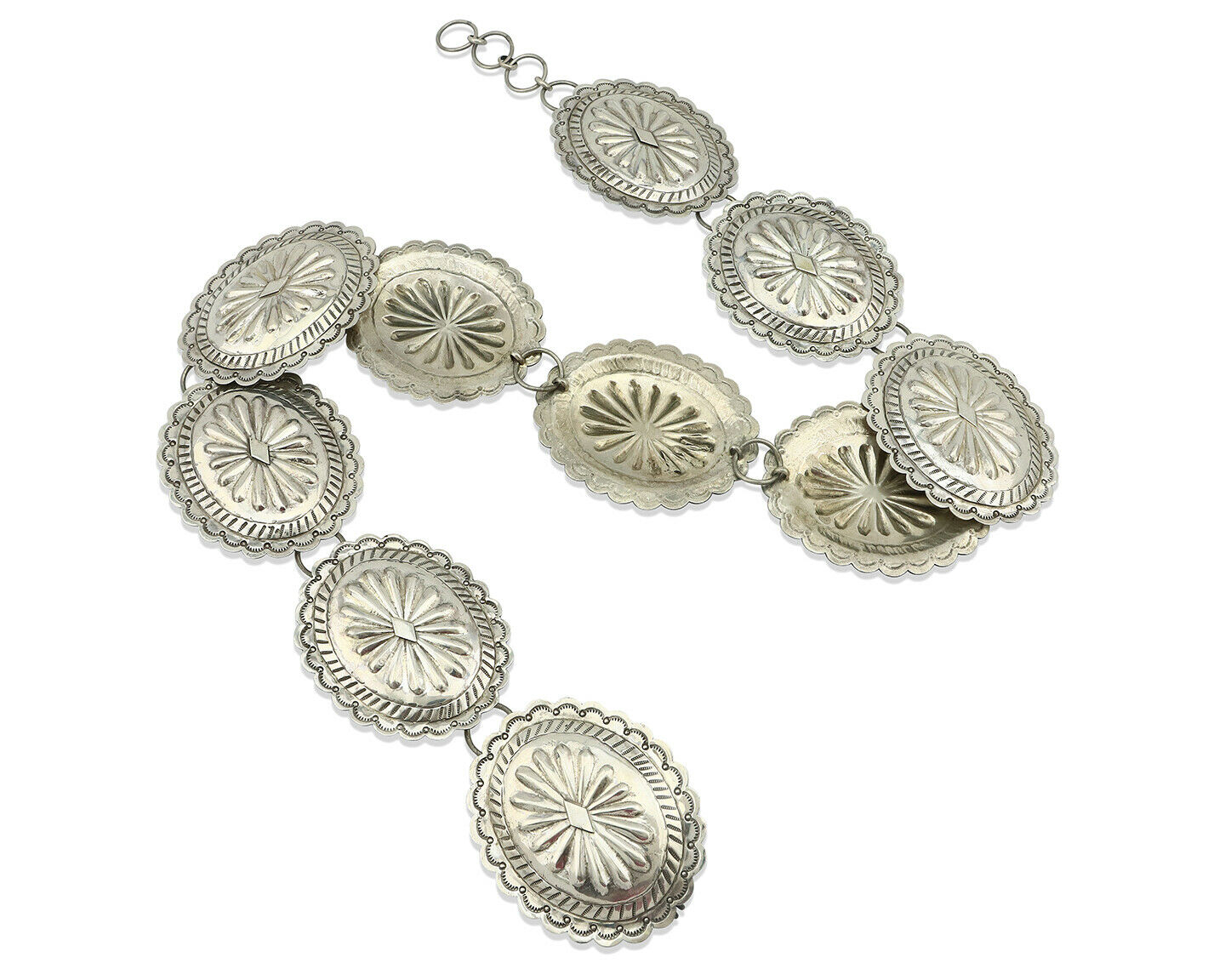 Navajo Concho Belt .925 Silver Hand Stamped Artist Tube Turpens C.80's