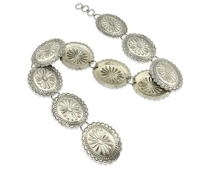 Navajo Concho Belt .925 Silver Hand Stamped Artist Tube Turpens C.80's