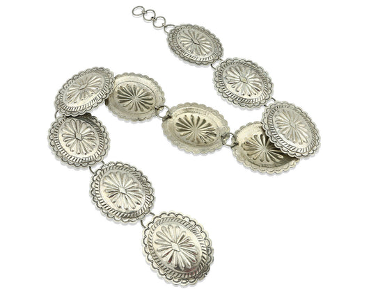 Navajo Concho Belt .925 Silver Hand Stamped Artist Tube Turpens C.80's