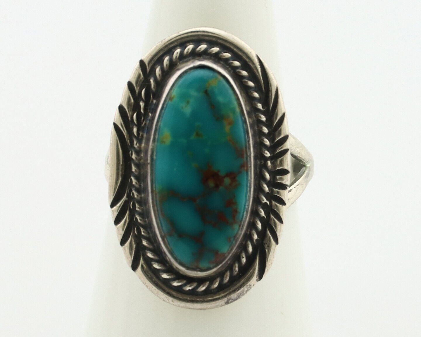 Navajo Ring .925 Silver Blue Gem Turquoise Artist Signed M Begay C.80's