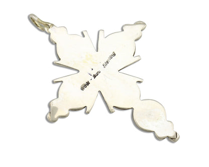 Zuni Handmade Cross Necklace 925 Silver Red Coral Artist Signed NOM? C.80's