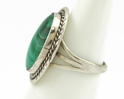 Navajo Ring 925 Silver Natural Green Malachite Signed William Denetdale C.80's