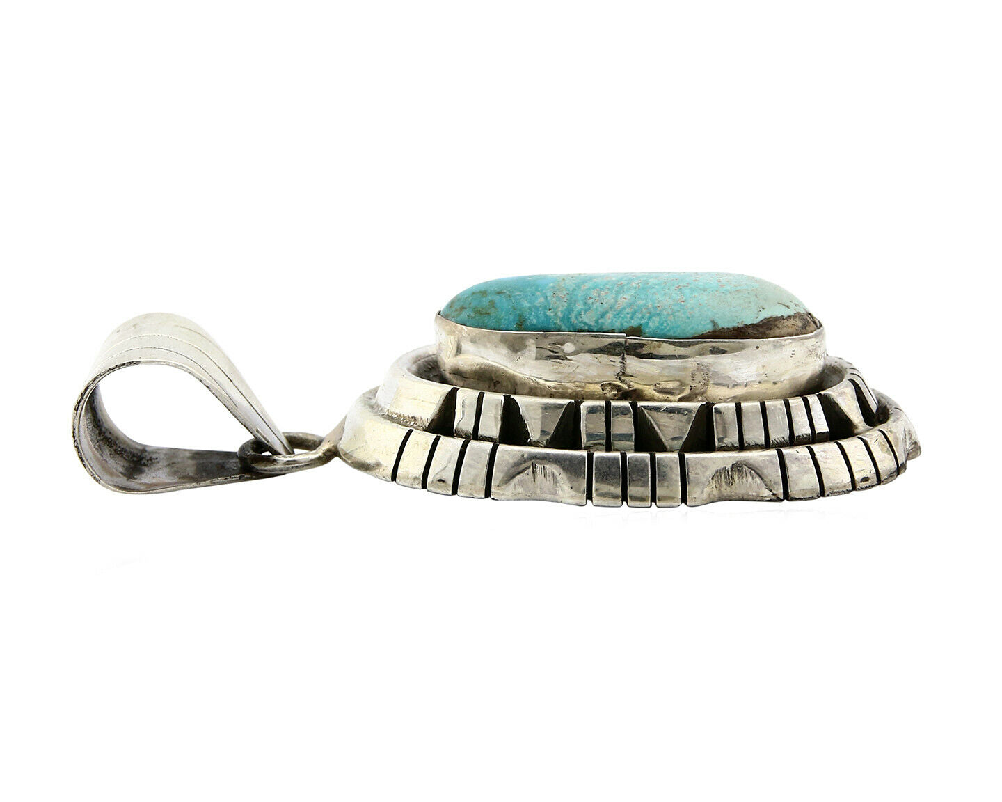 Navajo Pendant .925 Silver Blue Turquoise Signed Artist FT C.80's