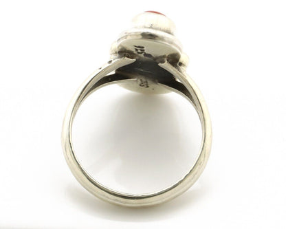 Navajo Handmade Ring 925 Silver Coral & Turquoise Native American Artist C.80's