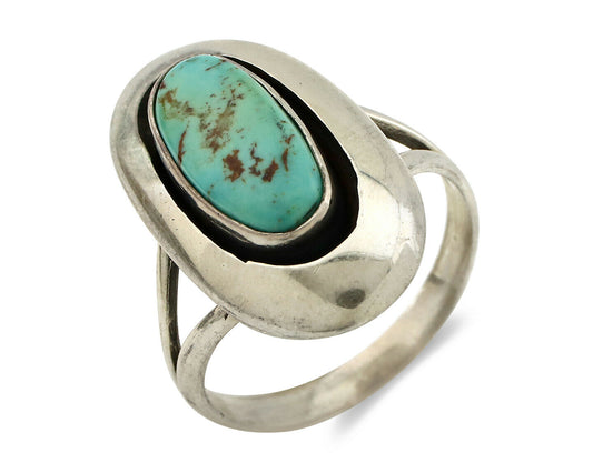 Navajo Shadow Box Ring .925 Silver Kingman Turquoise Signed M Montoya C80s