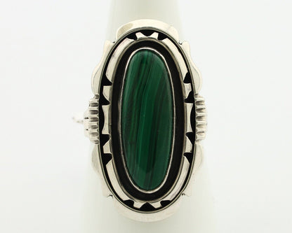 Navajo Ring .925 Silver Malachite Hand Stamped Signed William Denetdale C.80's