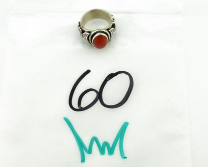 Navajo Ring 925 Silver Natural Mediterranean Coral Artist Signed Tobe Turpen C80