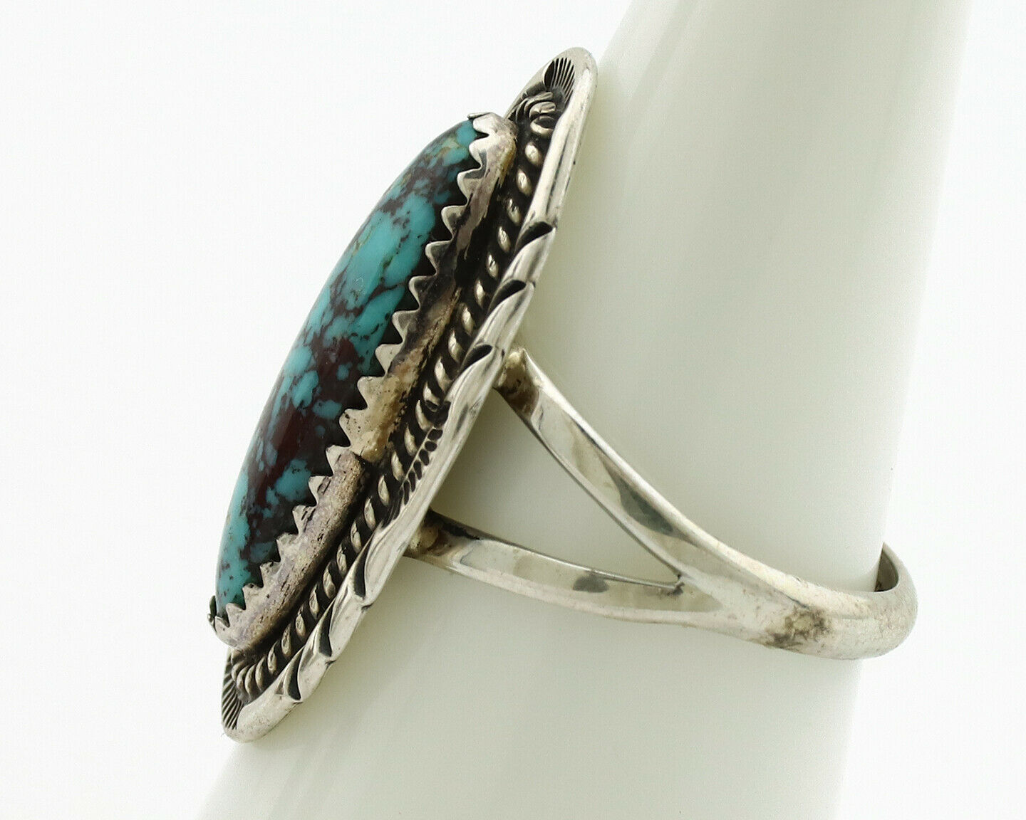 Navajo Ring .925 Silver Spiderweb Turquoise Artist Signed AB C.1980's