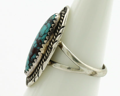 Navajo Ring .925 Silver Spiderweb Turquoise Artist Signed AB C.1980's