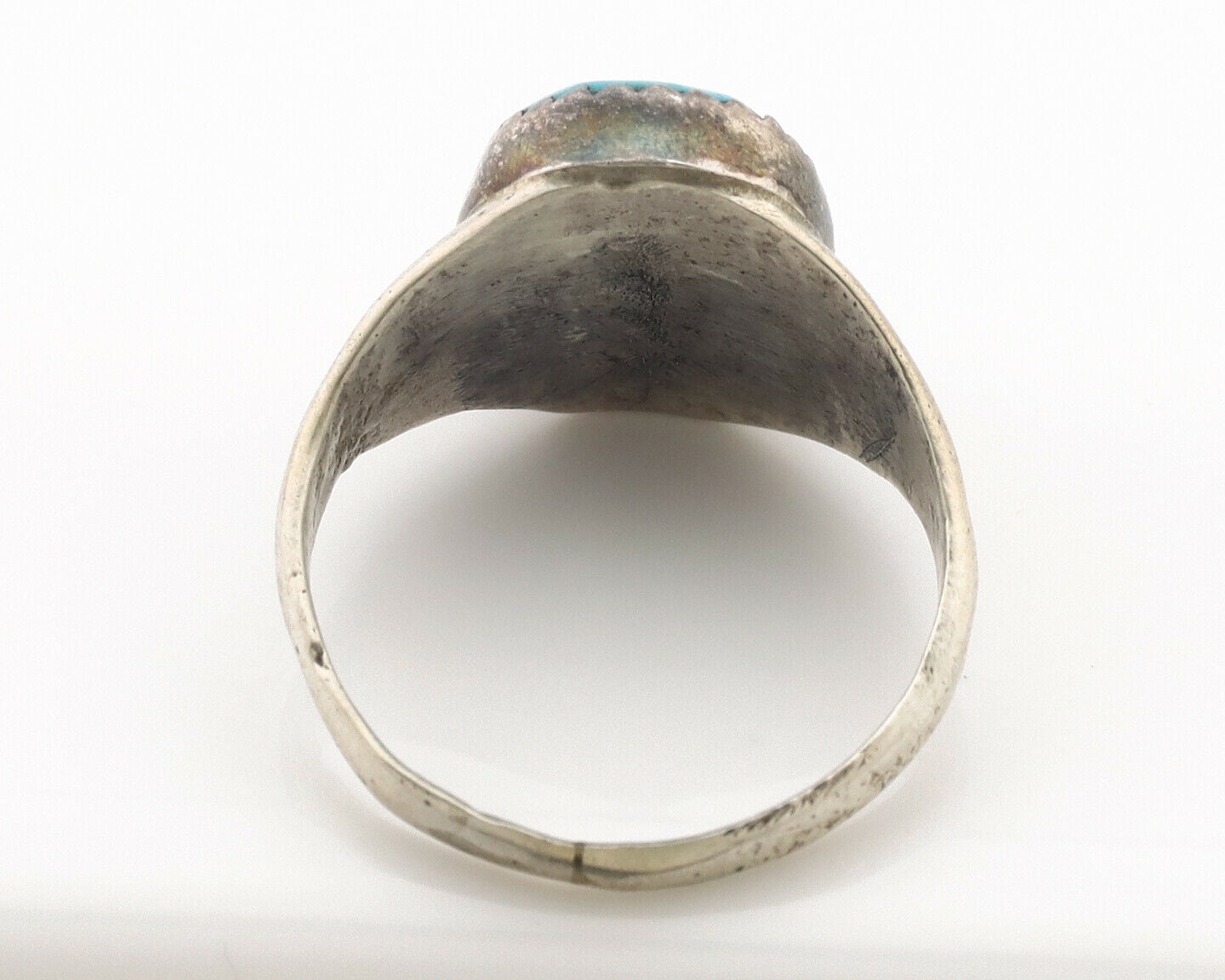 Zuni Ring .925 Silver Natural Blue Turquoise Native American Artist C.1980's