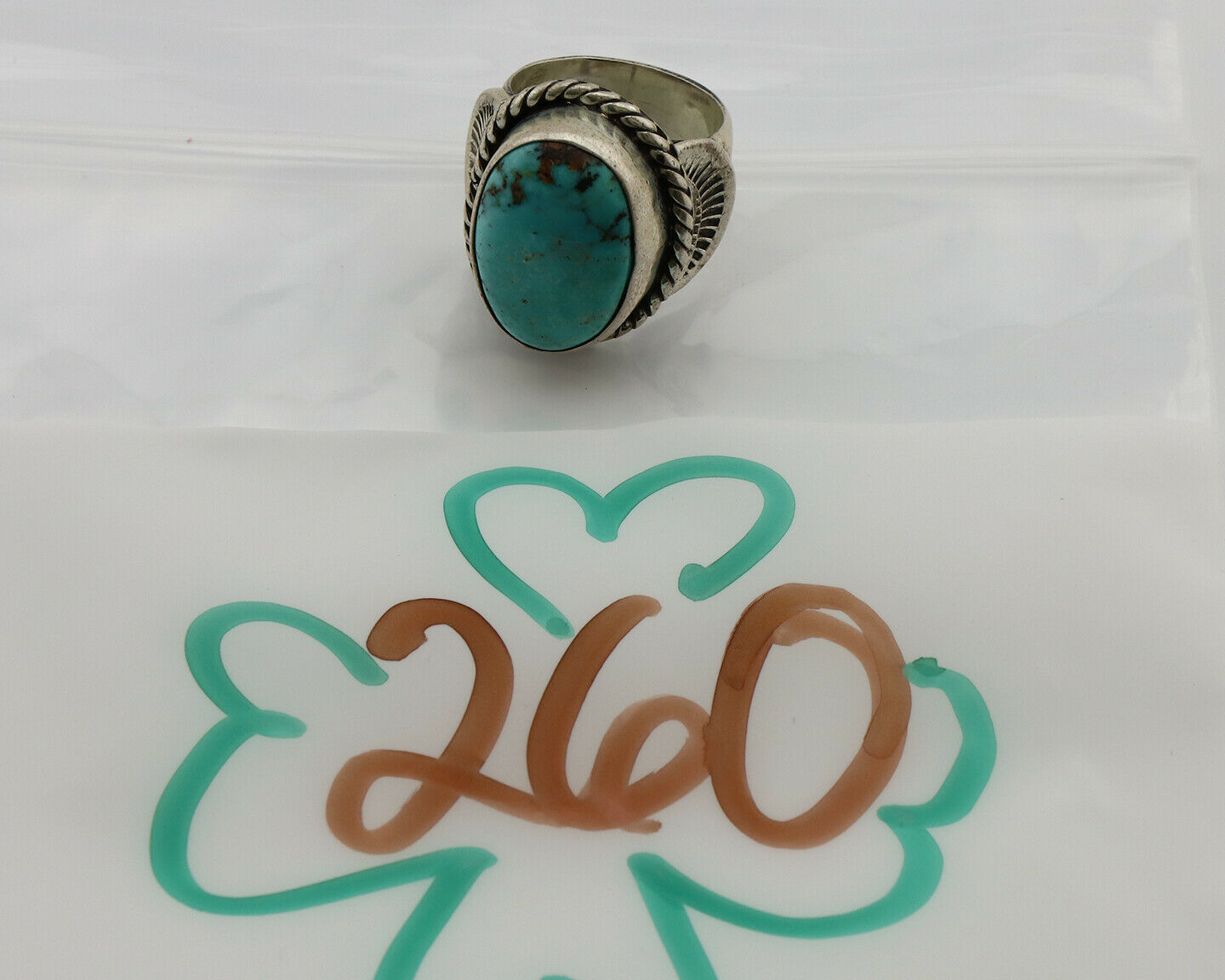 Navajo Ring .925 Silver Kingman Turquoise Artist Signed C Montoya C.80's