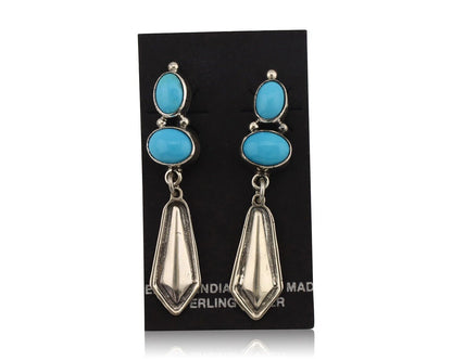 Navajo Earrings 925 Silver Natural Blue Turquoise Native American Earrings C80's