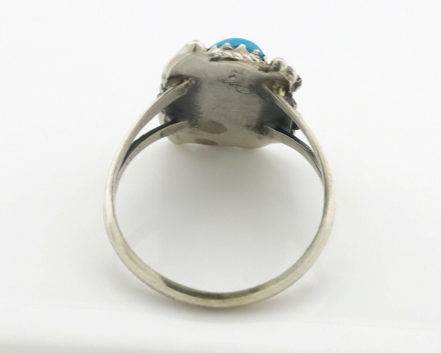 Navajo Ring .925 Silver Morenci Turquoise & Coral Native Artist Signed JM C.80's
