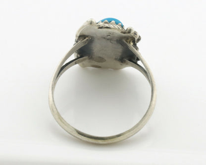 Navajo Ring .925 Silver Morenci Turquoise & Coral Native Artist Signed JM C.80's