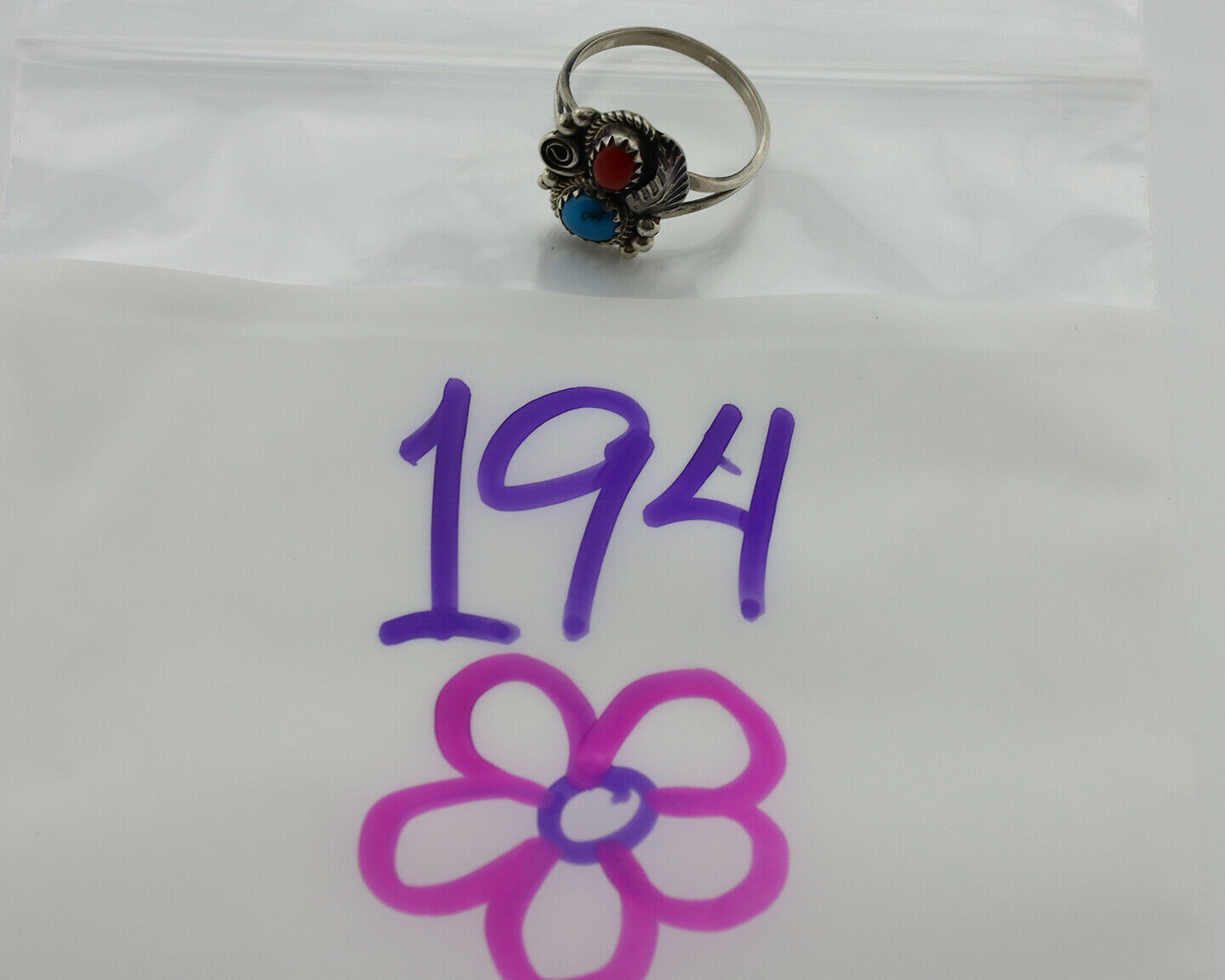 Navajo Ring .925 Silver Morenci Turquoise & Coral Native Artist Signed JM C.80's