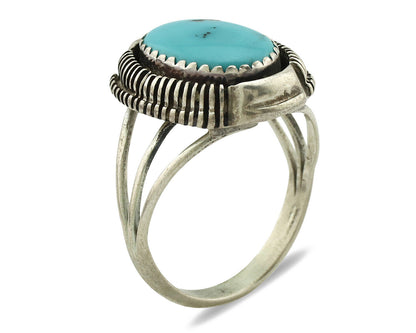 Navajo Ring .925 Silver Sleeping Beauty Turquoise Native Artist C.80's