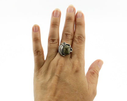 Navajo Ring .925 Silver Spiderweb Turquoise Native American Artist C.1980's