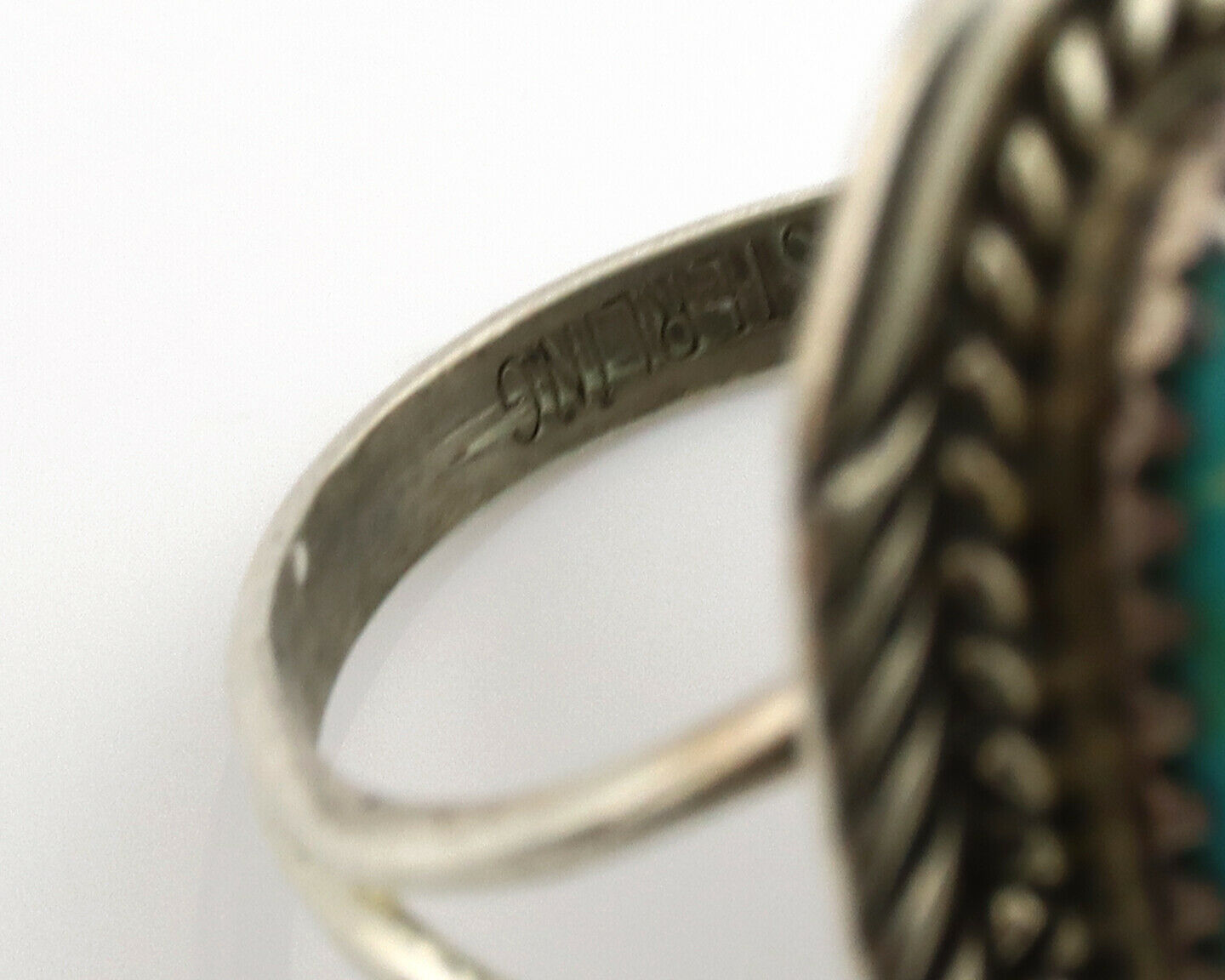 Navajo Ring .925 Silver Nevada Turquoise Native American Artist C.1980's