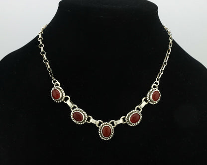 Navajo Necklace .925 Silver Red Carnelian Native American Artist C.80's