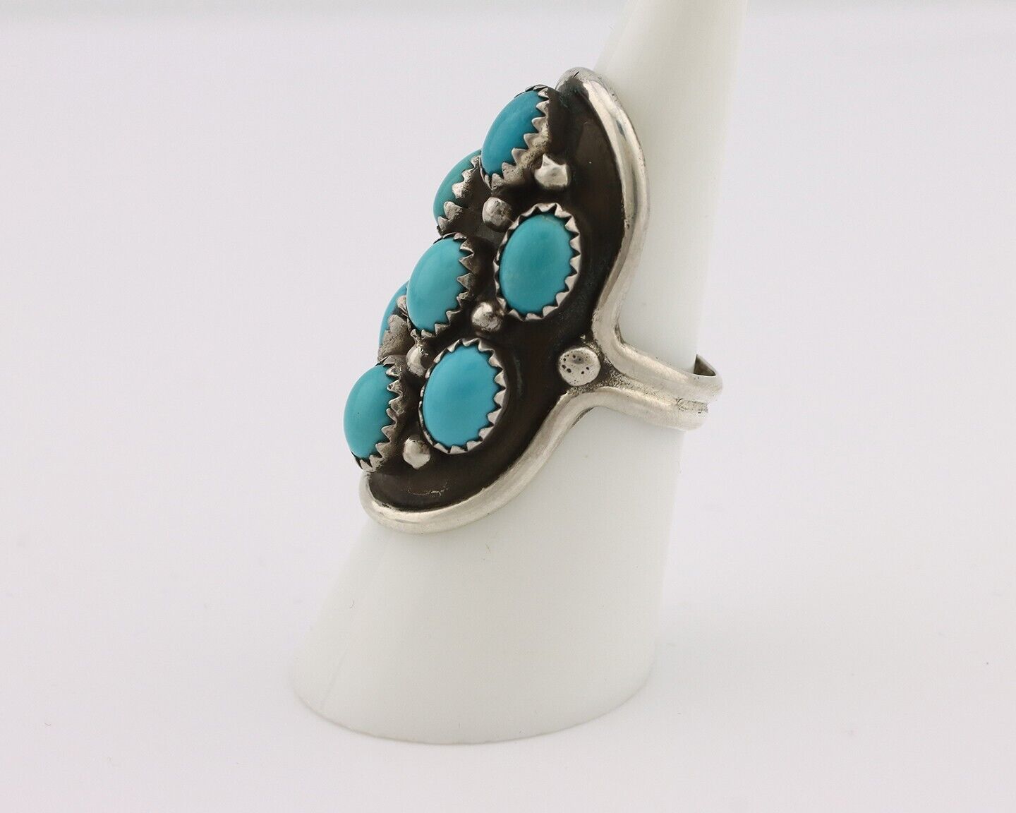 Navajo Ring .925 Silver Natural Blue Turquoise Artist Signed L Henderson C.80's