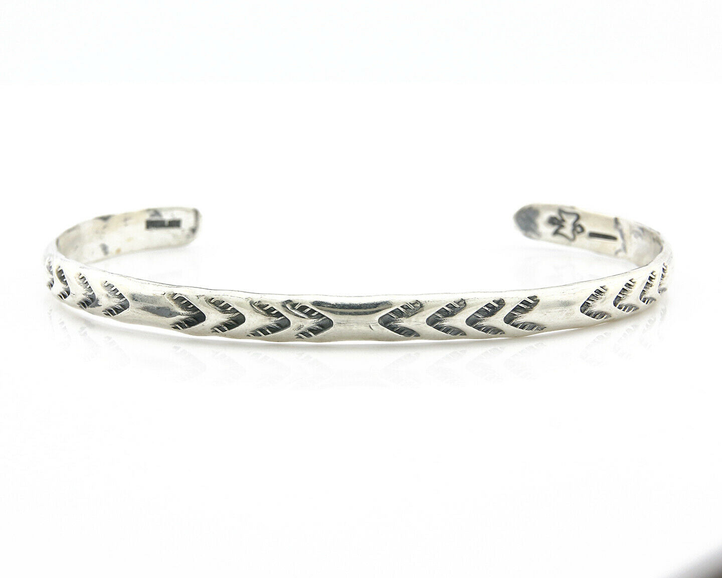 Navajo Bracelet .925 Silver Hand Stamped Arrow Head Artist I Montoya C80s