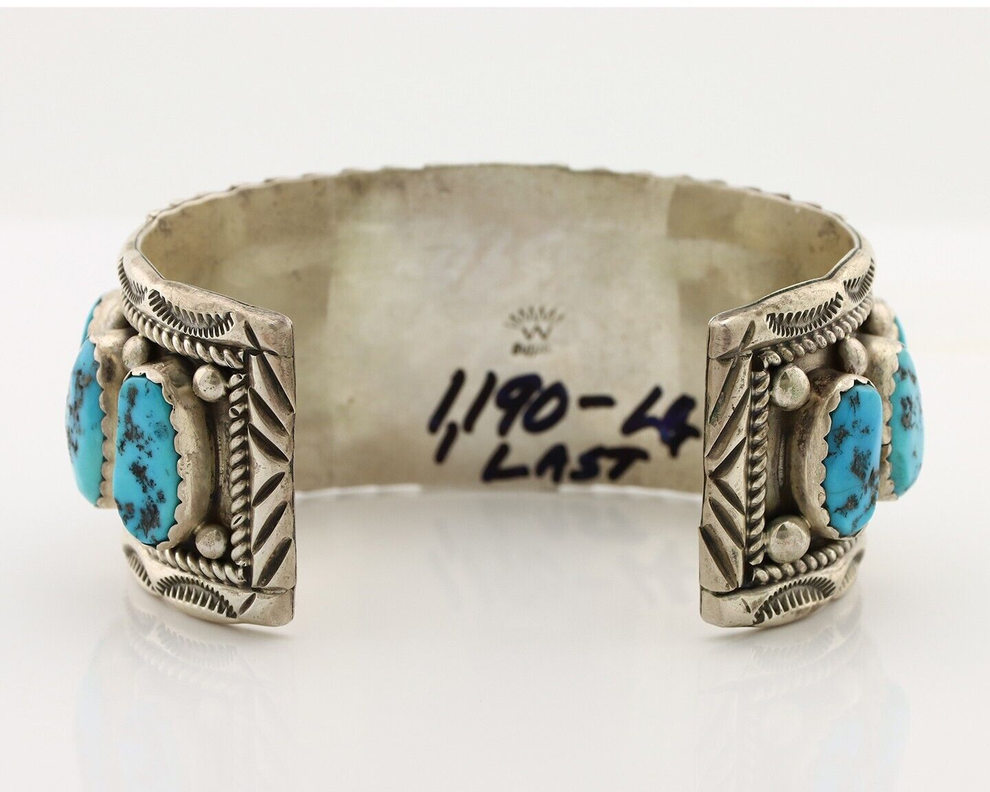 Navajo Link Bracelet .925 Silver Sleeping Beauty Turquoise Native Artist C.80's