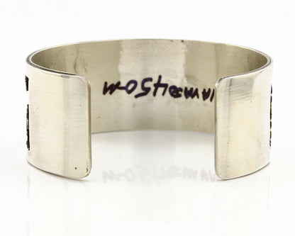 Navajo Bracelet .925 SOLID Silver Artist Signed Harold Yazzie Overlay C.80-90's
