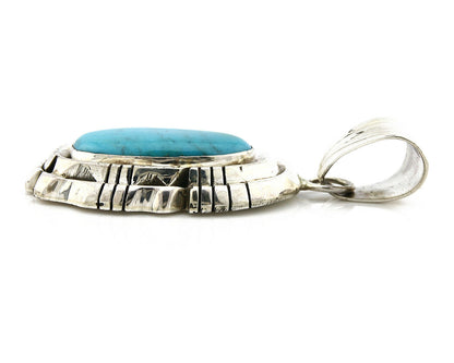 Navajo Pendant .925 Silver Blue Turquoise Signed Artist FT C.80's