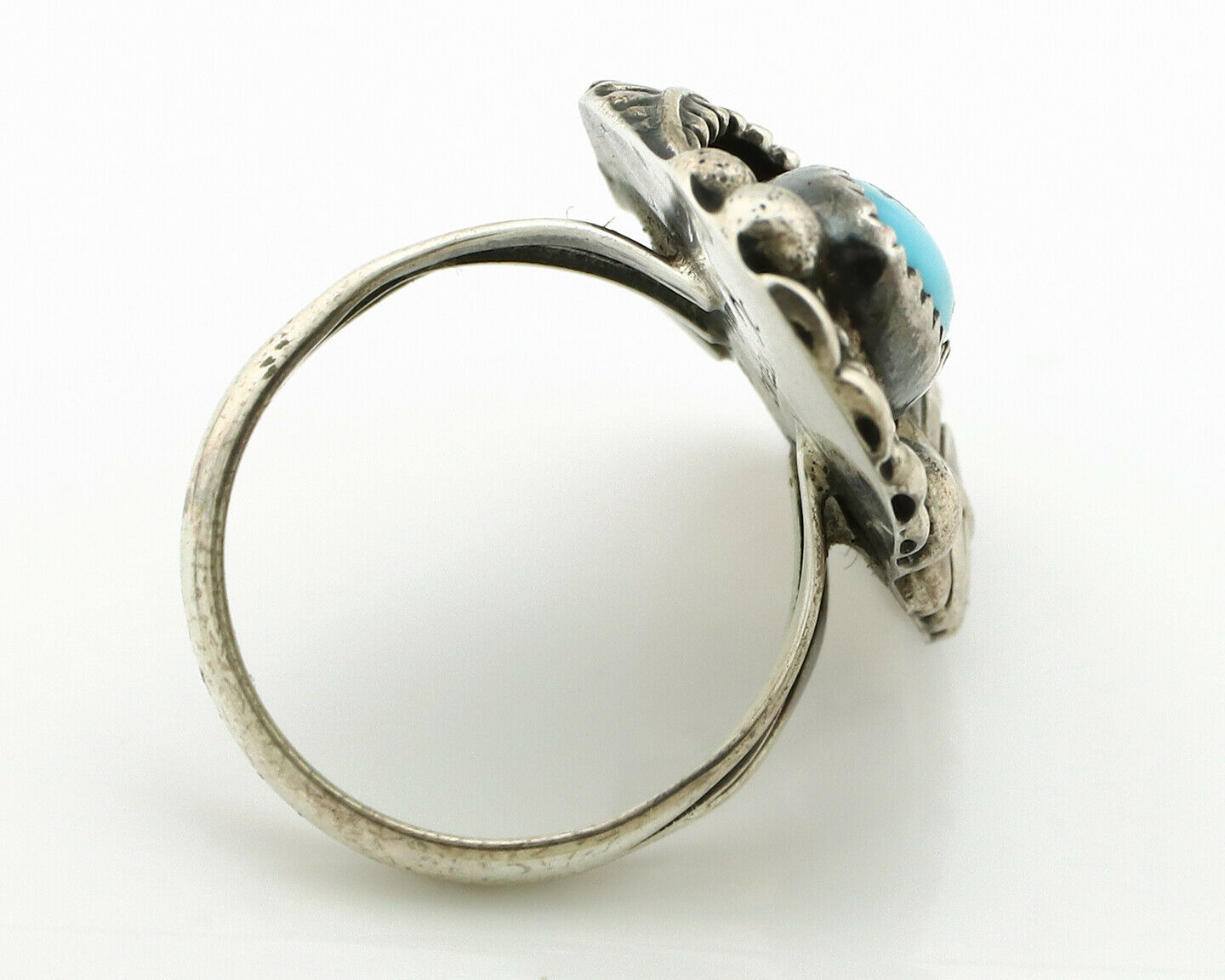 Navajo Ring .925 Silver Turquoise & Coral Artist Signed Thomas Singer C.80's