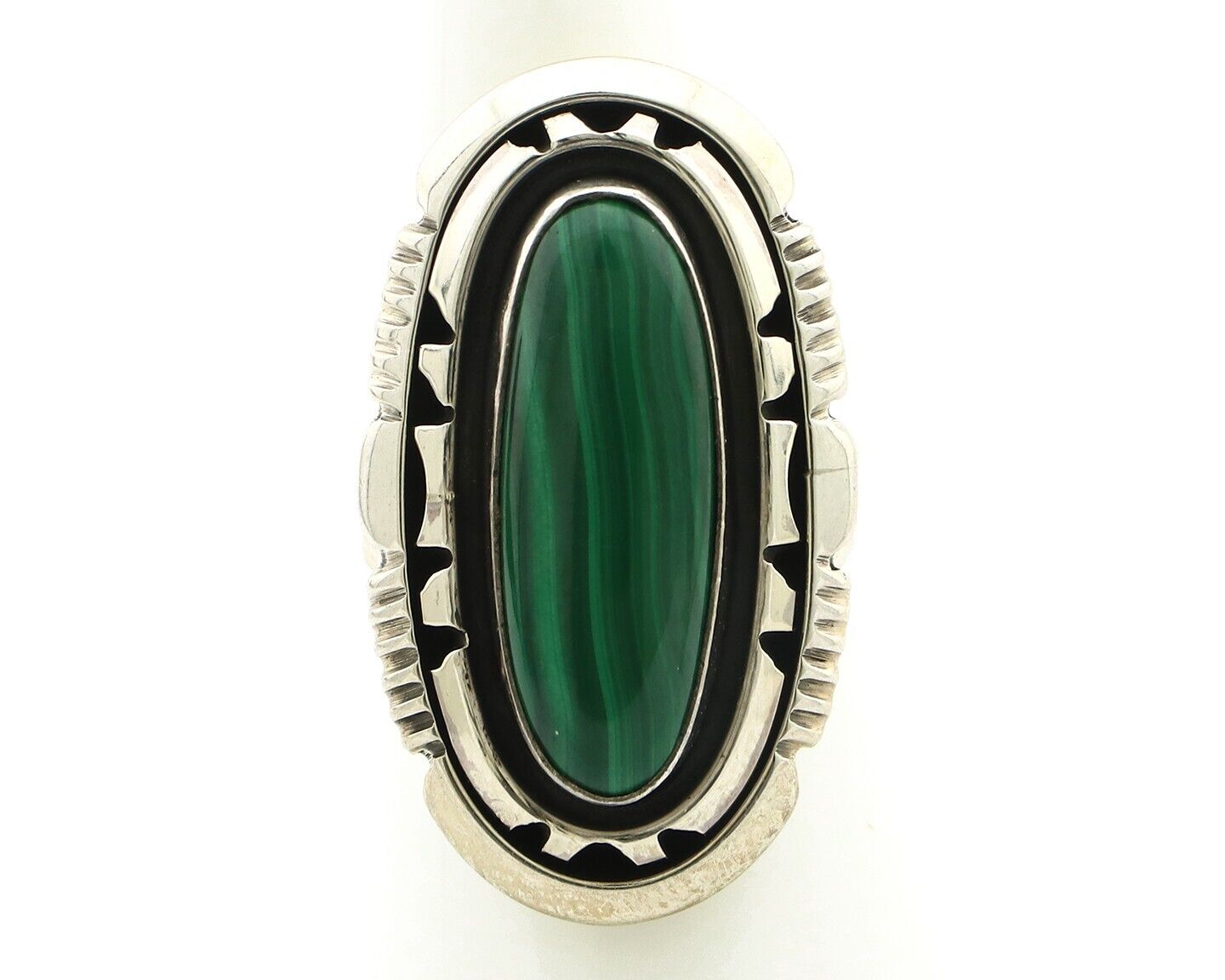 Navajo Ring 925 Silver Natural Malachite Artist Signed William Denetdale C.80's