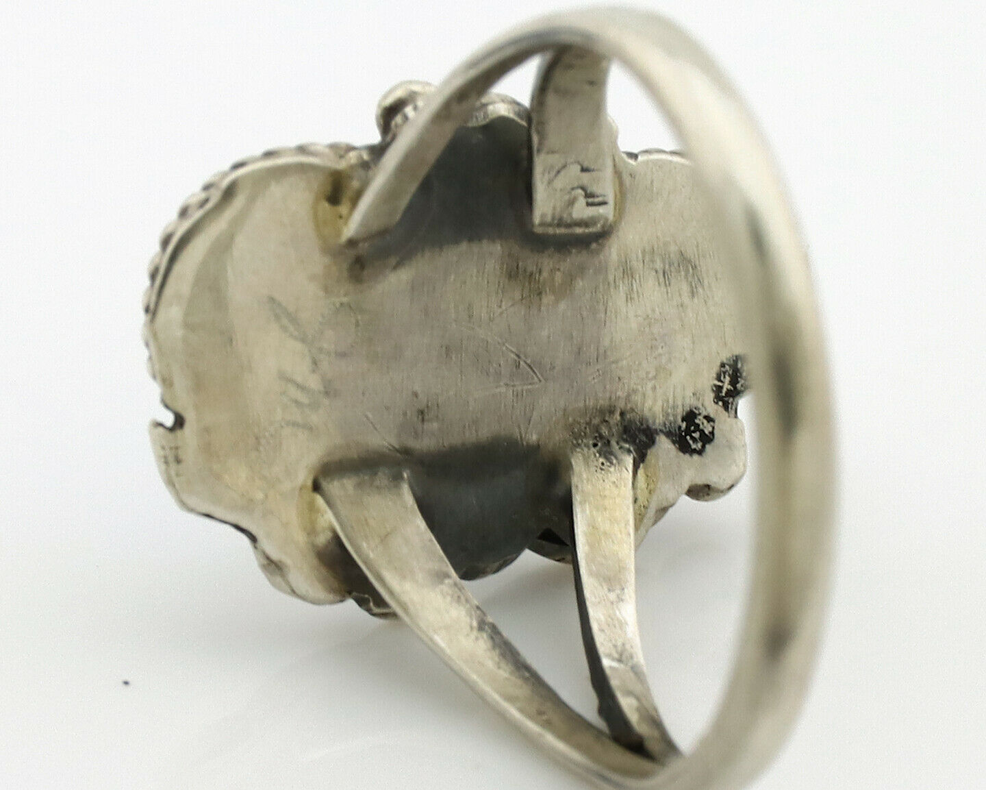 Navajo Ring .925 Silver Morenci Turquoise & Coral Native Artist Signed JM C.80's