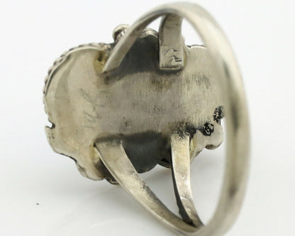 Navajo Ring .925 Silver Morenci Turquoise & Coral Native Artist Signed JM C.80's