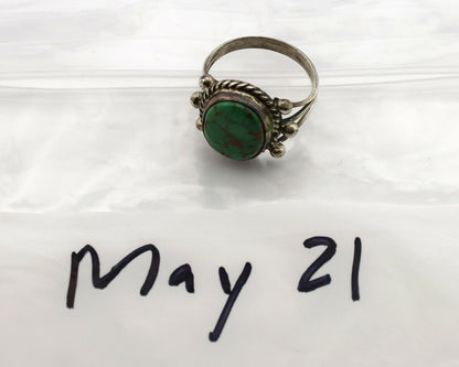 Navajo Ring .925 Silver Natural Green Turquoise Artist Signed R C.80's